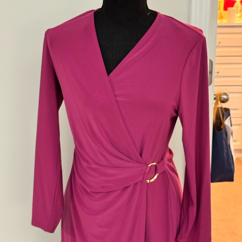 NWOT Black Label by Evan Picone Faux Wrap Dress | Berry Purple Midi | Size 6 - Picture 5 of 7